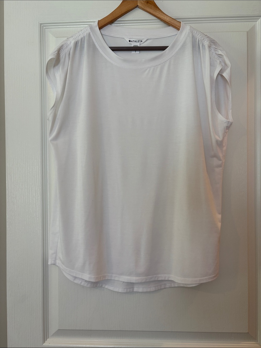 Athleta White Ruched-Shoulder Sleeveless Tank Top